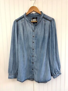 Good Hart by Matilda Jane Chambray Ruffle Button down Blouse XL Western Boho Top